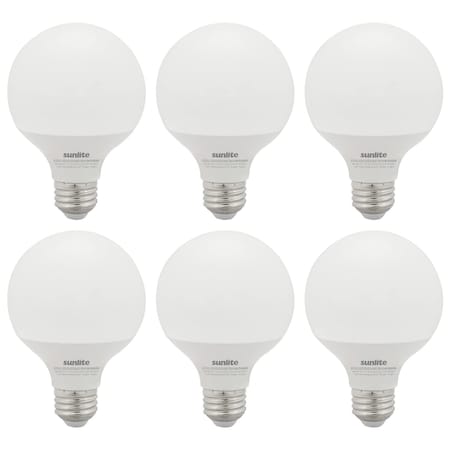 Sunlite LED G25 6W 60W Equiv E26 Base 520 Lumen Dimmable Frost Energy Star Globe Light Bulbs, 5000K, 6PK 41821-NS